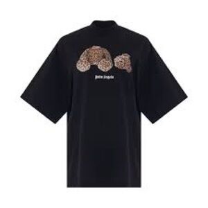 Palm Angels Black T-Shirt with Leopard Bear Graphic